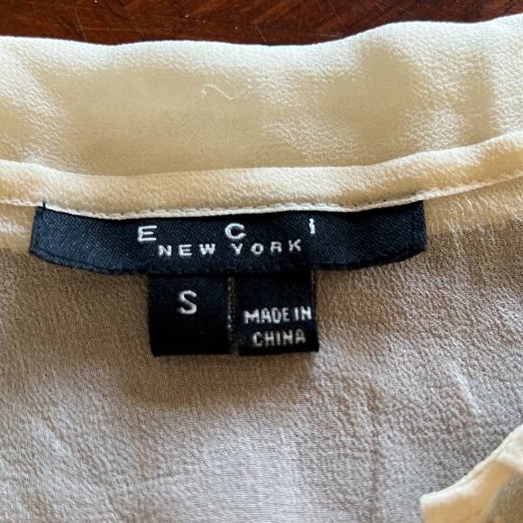 ECI Cream Silk Beaded Blouse Sheer Fancy Woman Size Small Boho Fairy - Picture 6 of 10